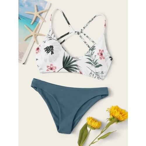 #k40 Bikini Set Women Floral Random Print Swimsuit Push-up Swimsuit Bandage String Bikini Swimsuit Beachwear Padded Swimwear