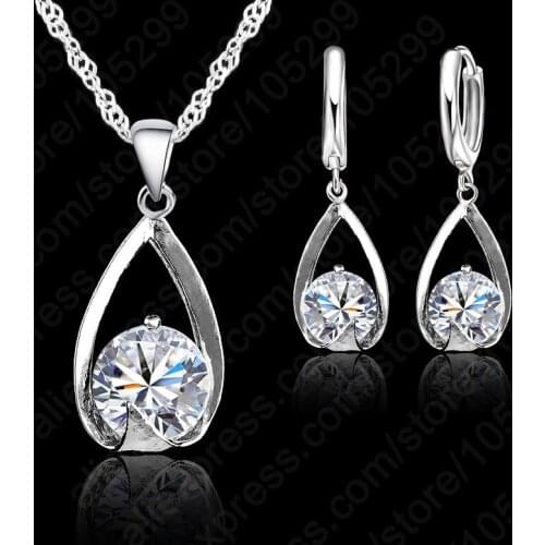 Special Round Crystal Cubic Zirconia 925 Sterling Silver For Women Bridal Wedding Earring Necklace Pendant Sets Jewelry