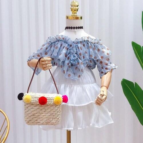 Summer Girls' Clothing Sets Korean Polka Dot Lace Short-Sleeved Shirt+ Skirt 2Pcs Kids Clothes Chiffon Suit Children Clothing