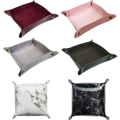 Leather DND Dice Tray Square Jewelry Key Wallet Coin Sundries Bins Desktop Storage Box Decorative Trays