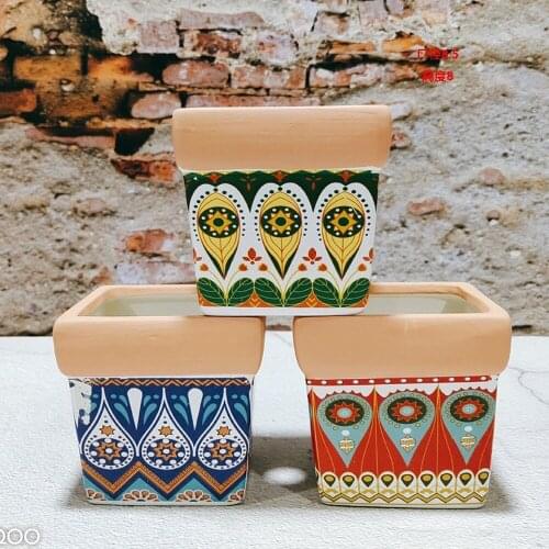 Creative Mandala Style Simple Ceramic Plant Pot Fleshy Flowerpot Container Rustic Home Flower Pots Decorative