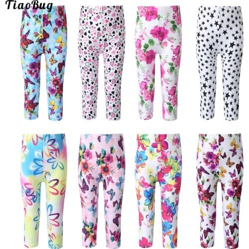 Summer Girls Milk Silk Cropped Leggings With Elastic Waistband Print Butterfly Flower Star Heart-Shape Pattern Pants