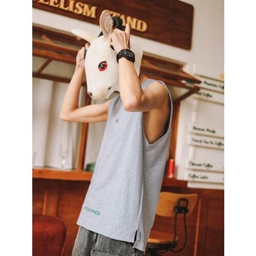 Summer cotton sleeveless vest short - sleeved T - shirt mens fashion brand loose fitness sports jumper vest