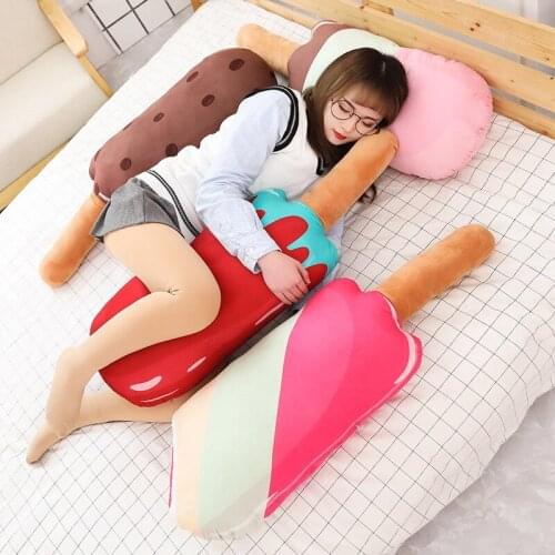 Cartoon ice holding ice cream pillow doll plush toy sleeping strip pillow bed doll cushion girlfriend gift
