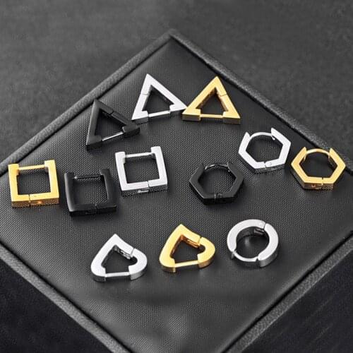 Men Women Titanium Steel Stud Earring Street Pop Geometric Polygon/Heart/Triangle Anti-allergic Ear Jewelry Best Gifts