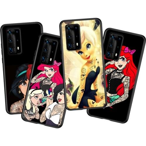 Disney Princess Tattoo Soft TPU Silicone For Huawei P40 P30 P20 Pro P10 P9 P8 Lite RU E Mini Plus 2019 2017 Black Phone Case
