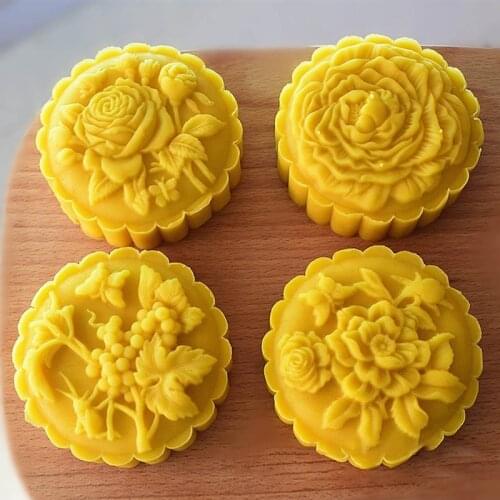 DIY 3D Mooncake Mold Set 150g Or 200g Rose Shaped Patterns Moon Cake Mold Press Safe Cookie Mold for Mid-Autumn Festival