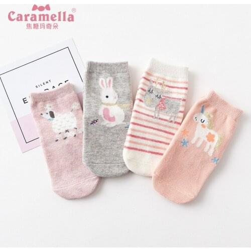 2018 New 4pairs 25cm Cotton Pink Rabbit Children Girl Boy Autumn Winter Lovely Animals Short Socks Cute gifts 60272