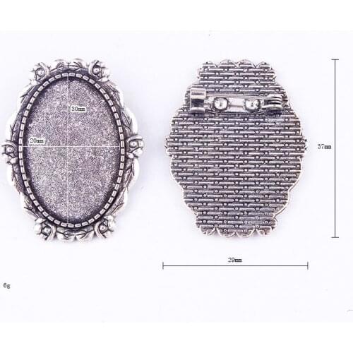 New Fit 30x20mm Brooch Holder Flower Antique Silver Pendants Setting Cabochon Cameo Base Tray Bezel Blank DIY Jewelry Finding
