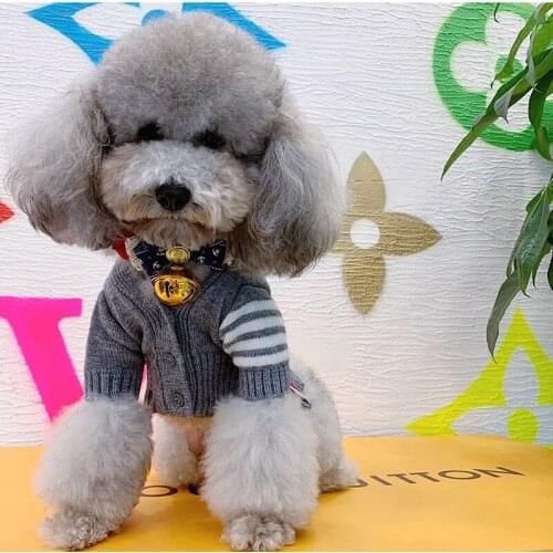 Pet Clothes Dog New Spring And Autumn Cardigan Sweater with Stripes Teddy Cat Pomeranian Small and Medium-Sized Dog Clothes
