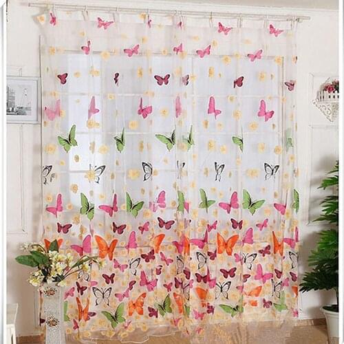 Butterfly Print Sheer Window Panel Curtains Room Divider New for living room bedroom Kitchen Room