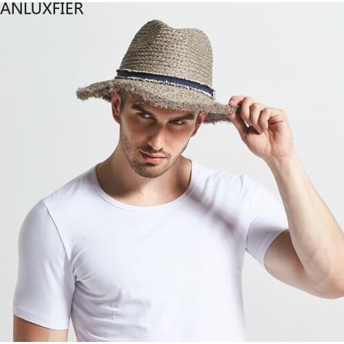 B-7736 New Male Raffia Sun Hat Wide Brim Adult Spring British Male Sun Cap Mens Outdoor Summer Travel Hat Panama Straw Hat