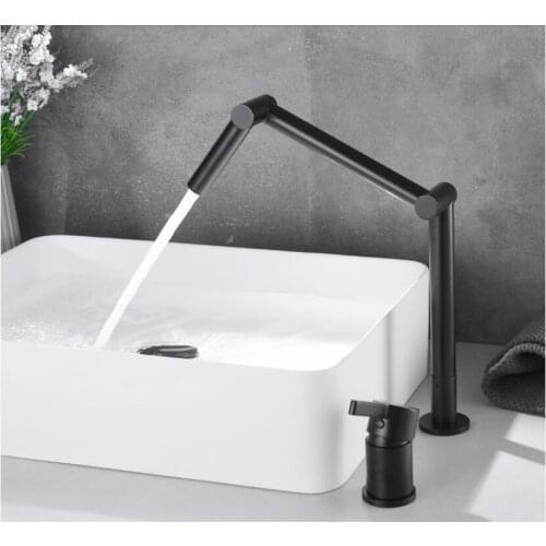 Black brass Folded bathroom sink faucet telescoped cold hot water basin mixer faucet tap Single handle two holes