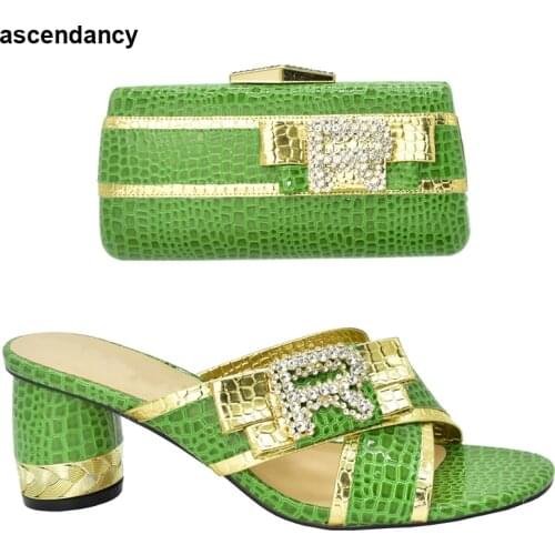 Latest African Wedding Italian Shoe and Bag Sets Decorated with Rhinestone Luxury Shoes Women Designers African Wedding Pumps