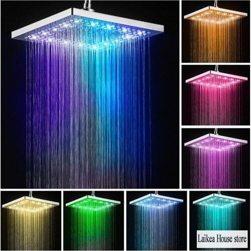 Led Square Shower 6 Inch/8 Inch Head Self Generating Colorful Self Discoloring Nozzle Shower Multiple Plating Easy Cleaning