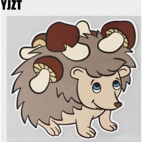 YJZT 12.5CM×12.1CM Cute Spiny Pig Has Mushrooms In His Needles PVC Car Sticker 11C-0233
