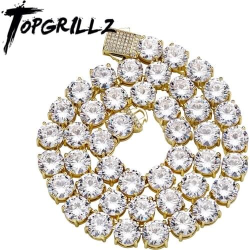 TOPGRILLZ 2021 New 10 mm Tennis Chain Necklace With New Spring Clasp Iced Out Cubic Zirconia Hip Hop Rockers Jewelry For Men