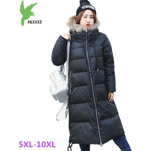 Plus size 10XL Women Winter Parka Down cotton Coats Fur collar Hooded Big size Warm Jackets for Female 150KG can wear OKXGNZ1491
