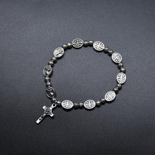 Catholic Crucifix Religious Icon Virgin Mary Rosaries Saint Benedict Exorcism Cross Bracelets for Women Church Prayer Jewelry