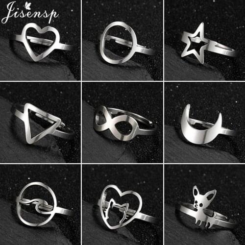 Punk Stainless Steel Geometric Ring Rings for Women Simple Round Heart Moon Wave Knuckle Ring New Year Jewelry Gift anelli donna