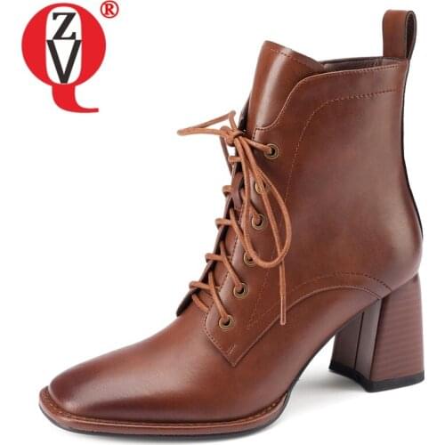 ZVQ Women winter Leisure short boots Retro Pumps Heels Square Toe Solid color Concise Comfortable Mature soft Fashion New Style