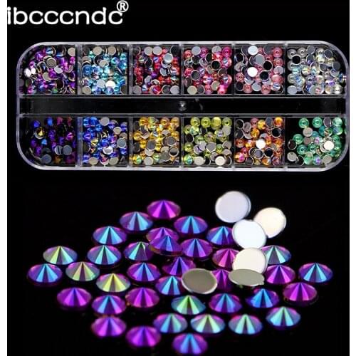 12 colors Crystal Flat Back Clear Nail Rhinestone 3D Flat Bottom Mixed Size Dazzling Diamonds Nail Art Decoration