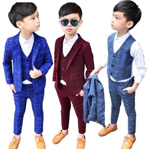 2021 Plaid Boys Dress Suits Formal Children Wedding Suit Tuxedo Kids Party Clothes Spring Teenager Boy School Business Uniform