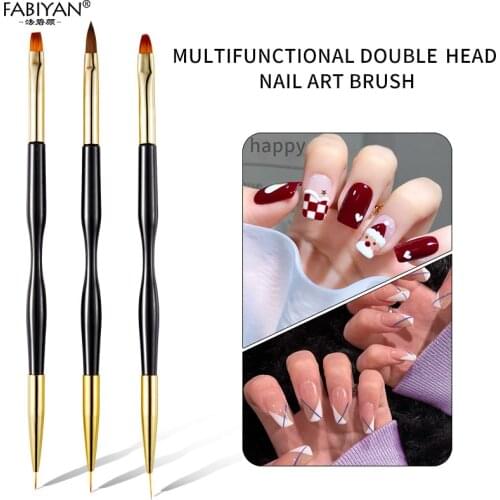 3 Styles Nail Art Liner Brush Double Head Acrylic UV Gel Painting Drawing Flat Pen Manicure Tool