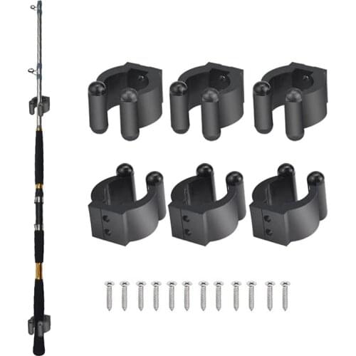 6Pcs Wall Mounted Fishing Rod Storage Clamps Fishing Pole Holder Clip Organizer with Screws Storage Rack 17mm