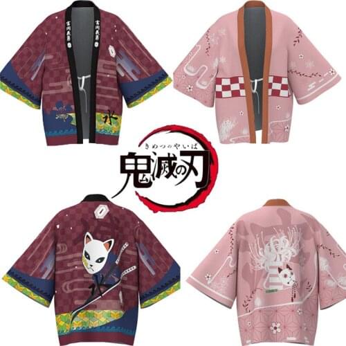 Anime Demon Slayer Kimono Cloak Kimetsu No Yaiba Nezuko Kamado Tanjirou Casual Haori Cosplay Streetwear Adults Kids Costume