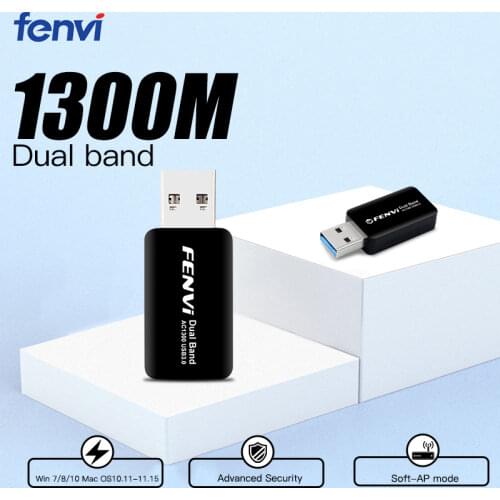 Fenvi WiFi Wireless Network Card USB 3.0 1300M 802.11ac LAN Adapter AC1200 with rotatable Antenna for Laptop PC Mini Wifi Dongle