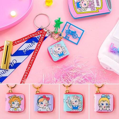 1PC Cartoon Keychain Pendant Wallet Keychain Cute Girl Leather Fanny Pack Decoration Pendant Waist Bag Mini Coin Purse