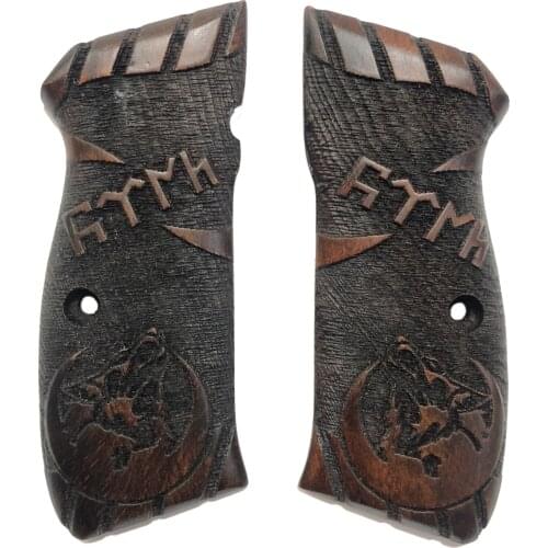 CZ75 Crescent Moon and Wolf Model Turkish Written Laser Cut Dark Wooden Grip Mod31
