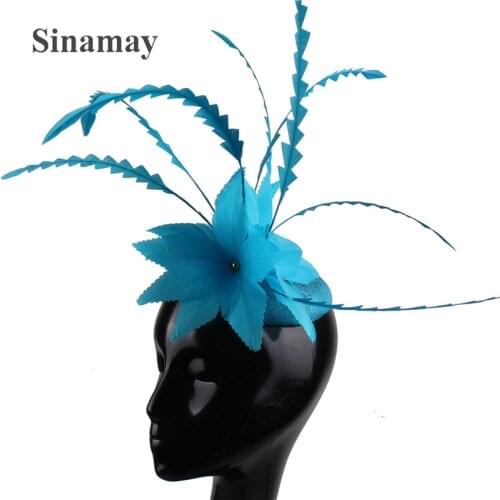 Elegant Women Wedding Sinamay Fascinators Hair Clip With Feather Cocktail Hats Bride Elegant Party Dinner Hair Accessories