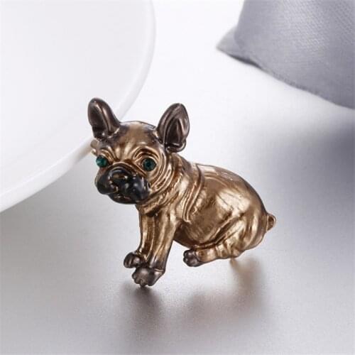 Enamel Pin Jewelry Cute Pug Dog Brooches Green Eyes Animal Corsage Pins Kids Girls Shirt Coat Clips Brooches Clothes Accessories