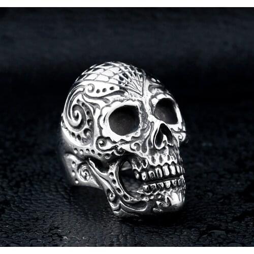 FDLK Cool Mens Boys Steampunk Gothic Skull Ring Vintage Punk Biker Jewelry Best Gift for Boyfriend Size 7-14