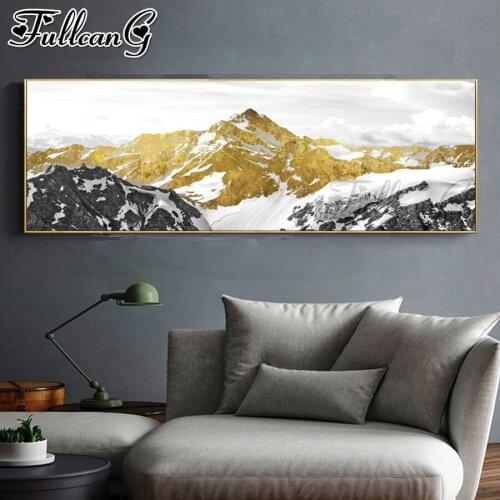 FULLCANG Abstract golden snow mountain landscape diy 5d full square round drill diamond embroidery large mosaic painting FC3334