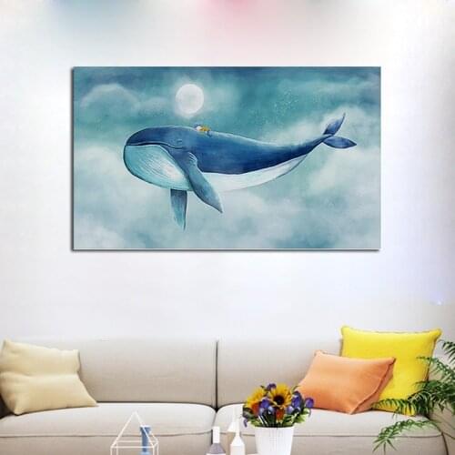Blue Whale Canvas Painting Poster Cartoon Animal Poster and Prints Home Decoration Cuadros Wall Picture Children Room Decor