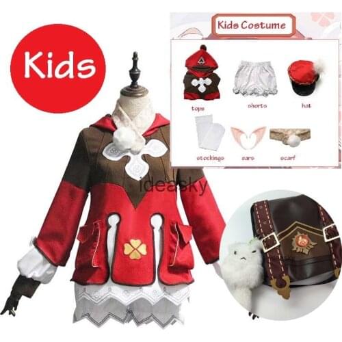 Game Genshin Impact Klee Cosplay Costume ear Wigs Cap Anime Clothes Halloween Costume for Kids girls child children full set