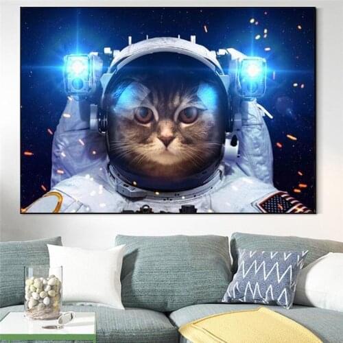 Cat in Space Suit Canvas Art Posters And Prints Animals Canvas Paintings On the Wall Nordic Art Canvas Pictures For Kids Room