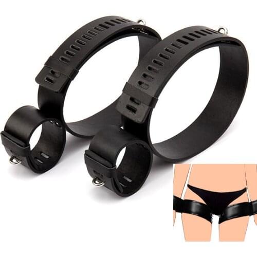 Leather BDSM Bondage Handcuff & Leg Cuffs Restraints Adjustable Wrist Thigh Locking Bound Belt Adult Game for Couples