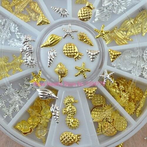 Beauty 3D Metal Nail Art Decoration Accessories Gold Silver Shell Conch Wheel