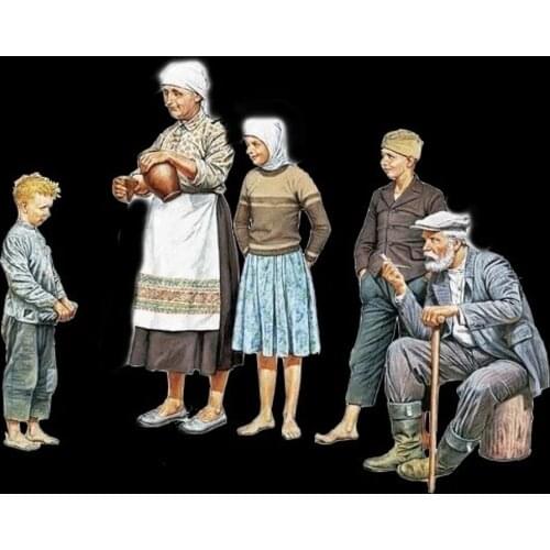 1:35 Scale Die-casting World War II Scene 5 Civilians Need To Self-assemble And Paint (unpainted)