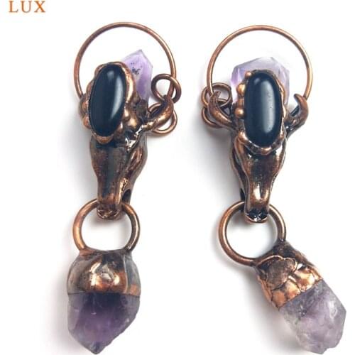 Deer Head Amethyst Pendulum Pendant Raw Amethyst Pendant Obisidian Deer Head Pendant For Women Necklaces Jewelry Designer Charms