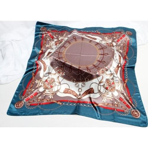 Fashion Chain Kerchief Women Hijab Scarf Hair Luxury Print Silk Satin Bandana Head Scarfs Female 90*90cm Square Shawls Scarves