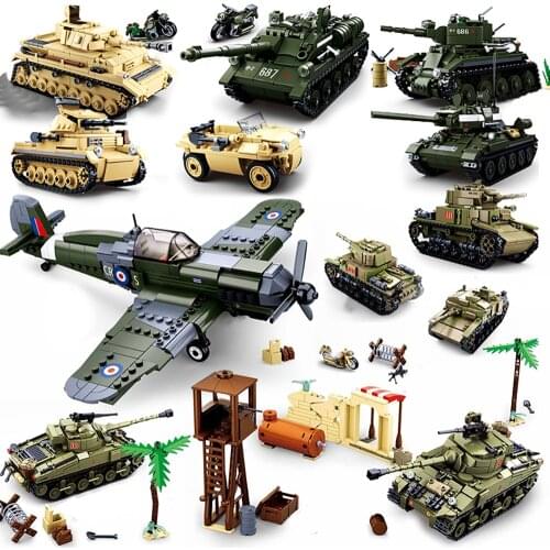 WW2 Battle of El Alamein German British Building Blocks Kit Armor Vehicles Sets World War 2 Military Tanks Plane T34 Soviet Army