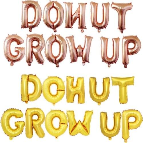 Donut grow up balloon set golden silver rose gold summer childrens birthday donut party letter aluminum foil balloon set