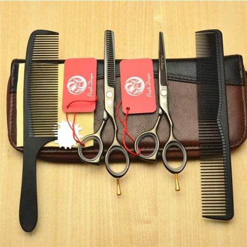 1014Z 5.5'' 4Pcs Suit Purple Dragon Black Professional Hairdressing Scissors 440C Cutting Scissors Thinning Shears Hair Scissors