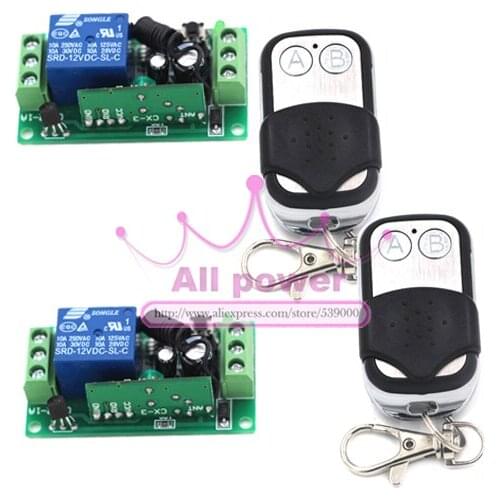 DC12V 10A Relay 1CH Wireless RF Remote Control Switch 2 Transmitter+ 2 Receiver Unit