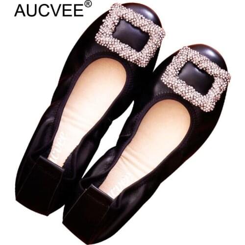 Fashion Genuine Leather Ballet Flats Bling Crystal Loafers Low-heeled Lady Shoes Spring Autumn Soft Bottom Womens Single Shoes